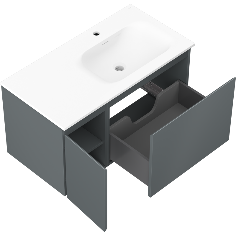 Mexen Orio mueble de baño 90 cm con lavabo Vela a la derecha, 1S, 1D, grafito mate/blanco mate - 91A13-09047-3-BBFF66-W23P01