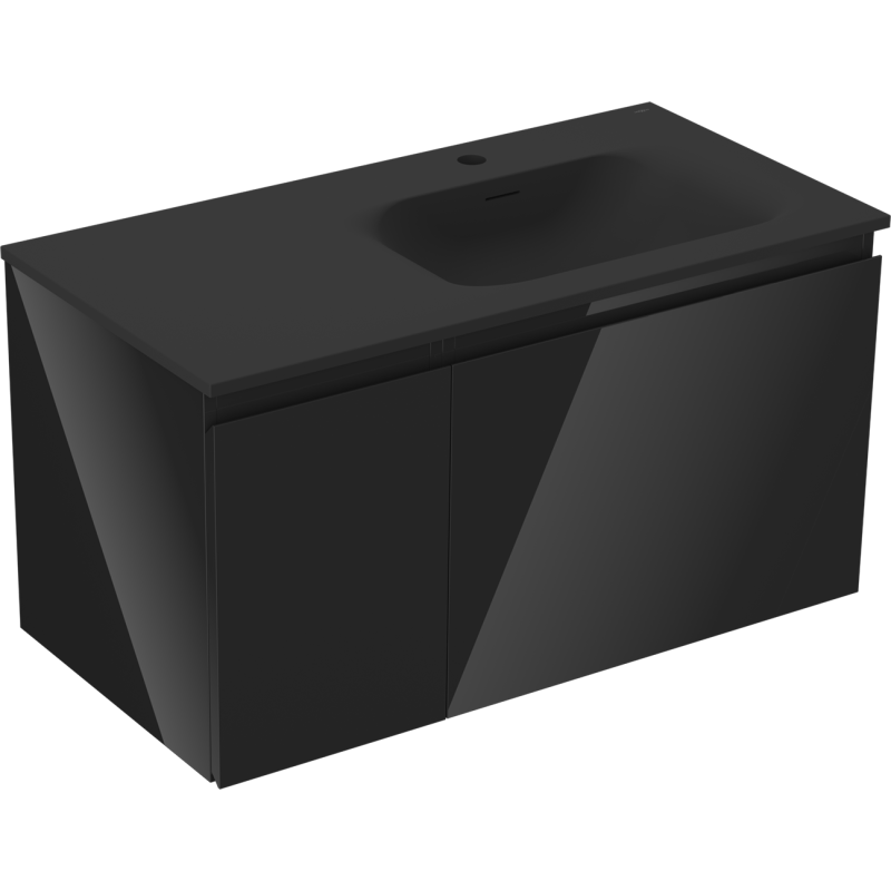 Mexen Orio armoire de salle de bain 90 cm avec lavabo Vela à droite, 1S, 1D, noir brillant/noir mat