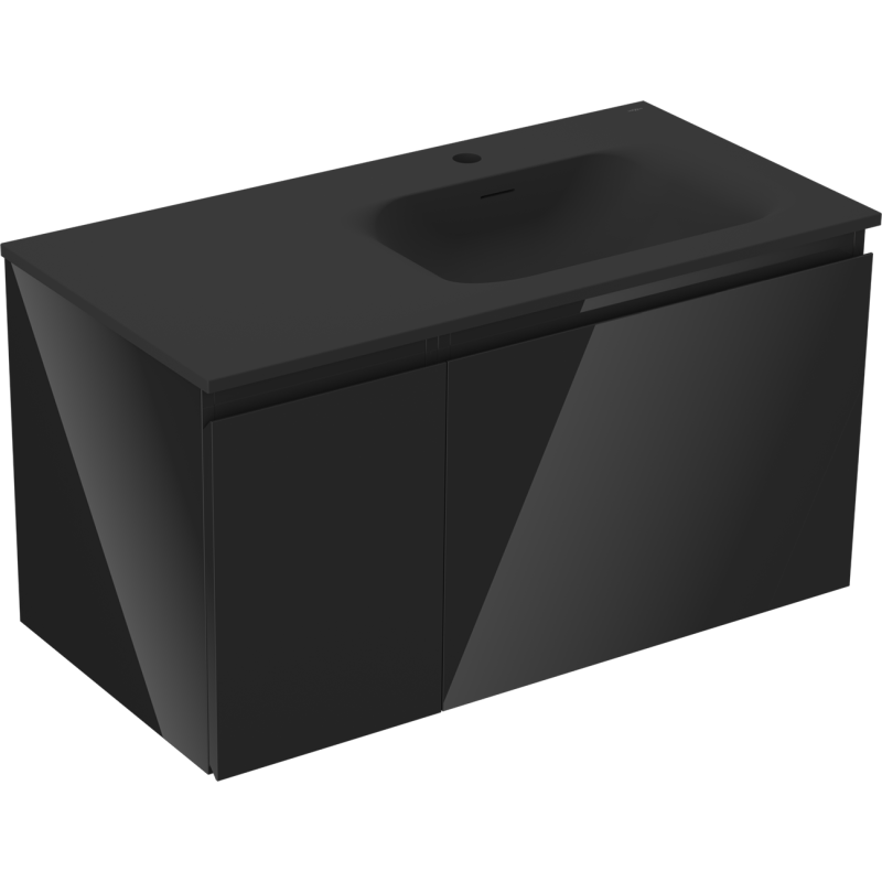 Mexen Orio Badezimmerschrank 90 cm mit Waschbecken Vela rechts, 1S, 1D, schwarz glänzend/schwarz matt