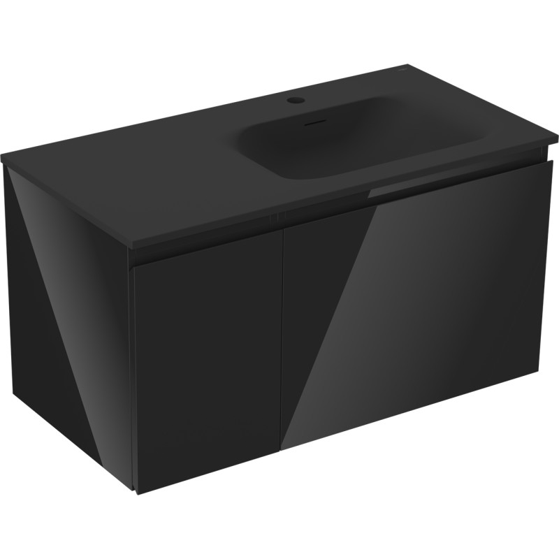 Mexen Orio szafka łazienkowa 90 cm z umywalką Vela prawą, 1S, 1D, czarna połysk/czarna mat - 91A13-09047-3-BBFF70-W23P71