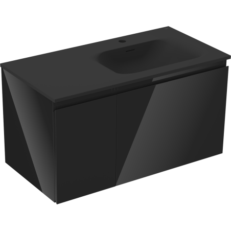 Mexen Orio 90 cm Bathroom Cabinet with Right Vela Sink, 1S, 1D, Black Gloss/Black Matte - 91A13-09047-3-BBFF70-W23P71