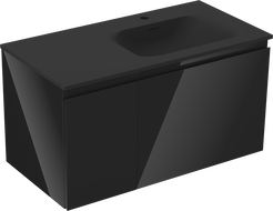 Mexen Orio mueble de baño 90 cm con lavabo Vela derecho, 1S, 1D, negro brillo/negro mate - 91A13-09047-3-BBFF70-W23P71