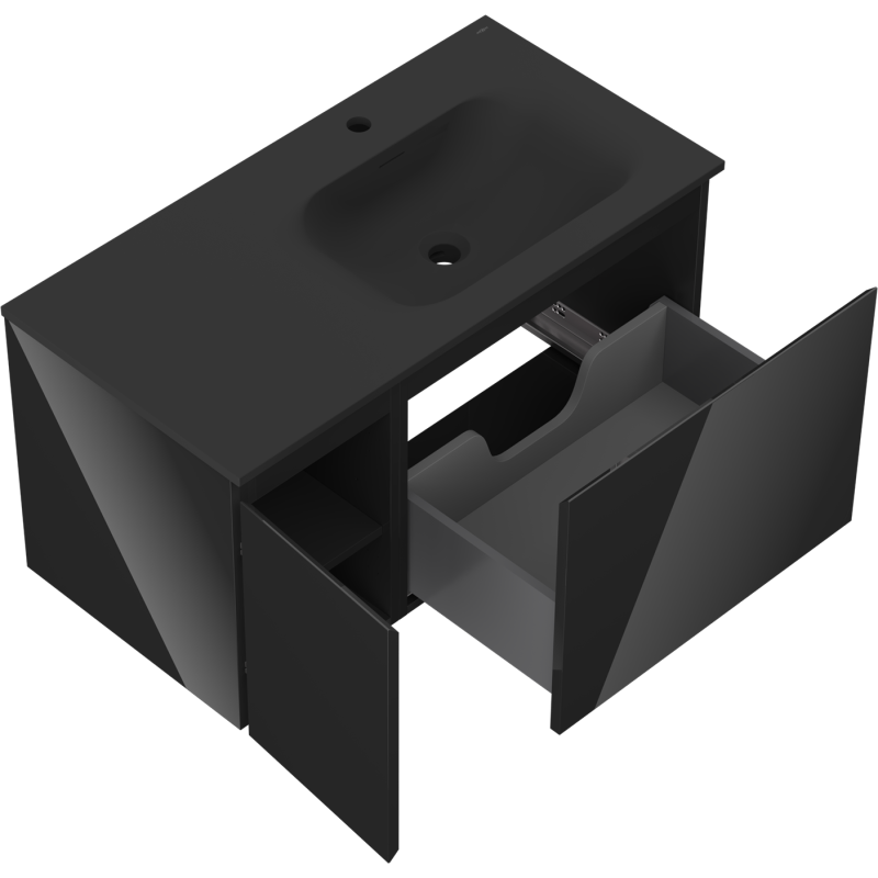Mexen Orio armoire de salle de bain 90 cm avec lavabo Vela à droite, 1S, 1D, noir brillant/noir mat