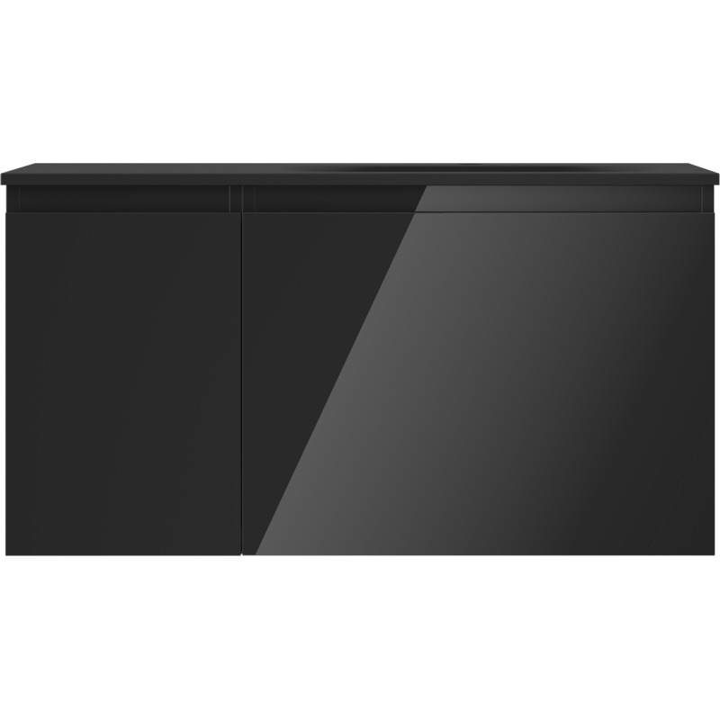 Mexen Orio Badezimmerschrank 90 cm mit Waschbecken Vela rechts, 1S, 1D, schwarz glänzend/schwarz matt