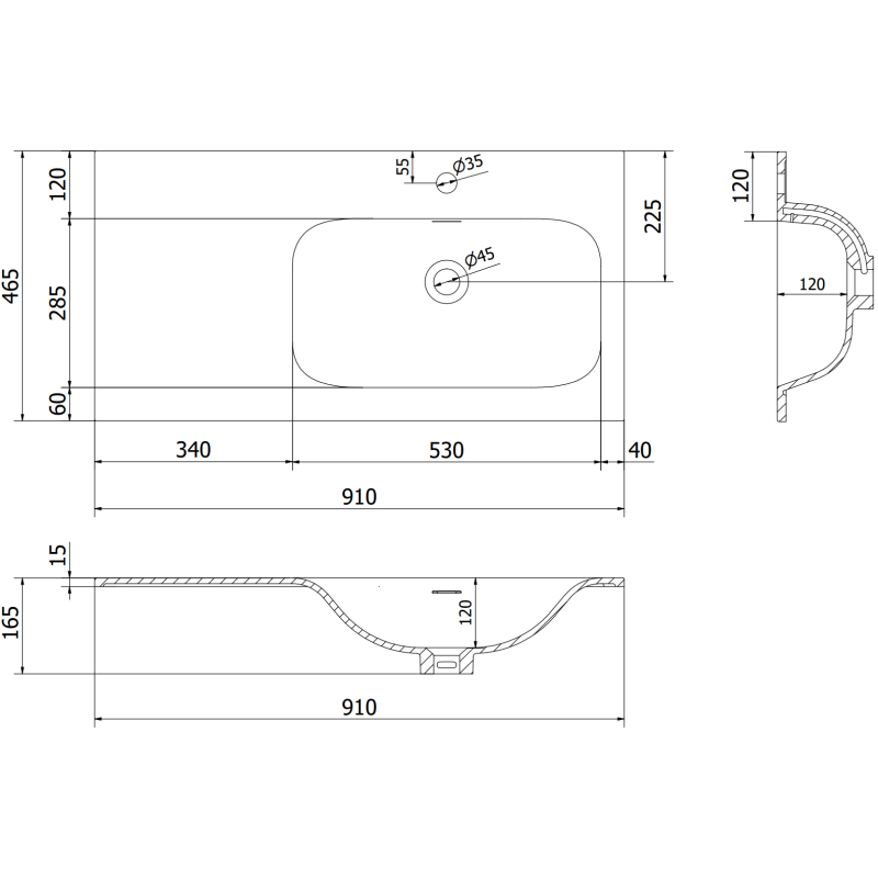 Mexen Orio badkamerkast 90 cm met wastafel Vela rechts, 1S, 1D, zwart glans/zwart mat - 91A13-09047-3-BBFF70-W23P71