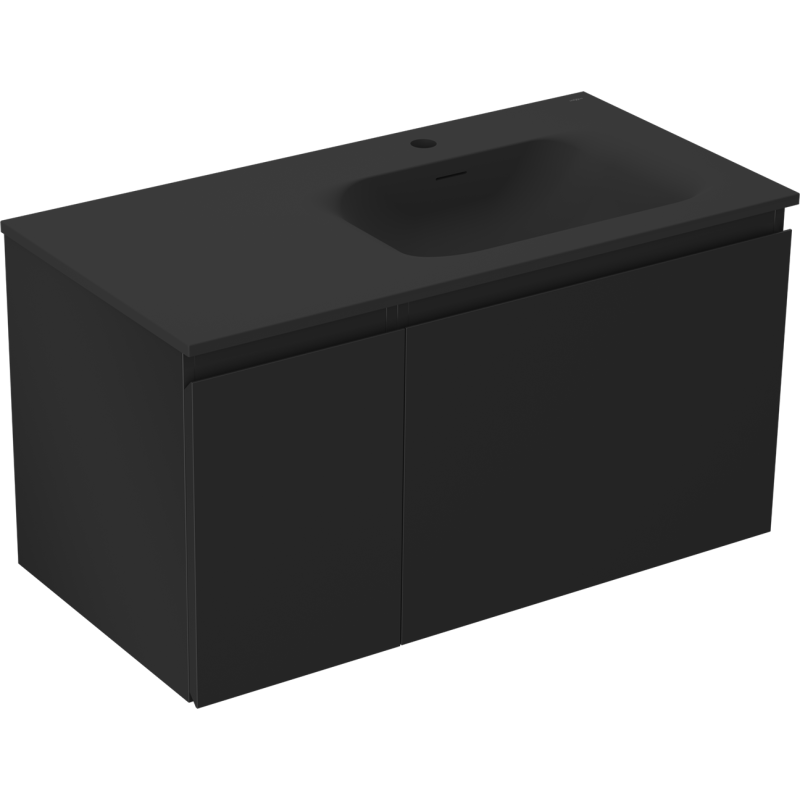 Mexen Orio armadietto da bagno 90 cm con lavabo Vela destro, 1S, 1D, nero opaco - 91A13-09047-3-BBFF71-W23P71
