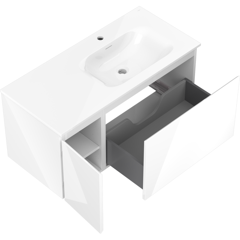 Mexen Orio armario de baño 100 cm con lavabo Vela derecho, 1S, 1D, blanco brillo - 91A13-10047-3-BBFF00-W23P00