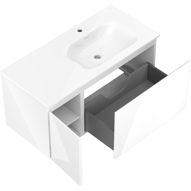 Mexen Orio badkamerkast 100 cm met wastafel Vela rechts, 1S, 1D, wit glans - 91A13-10047-3-BBFF00-W23P00