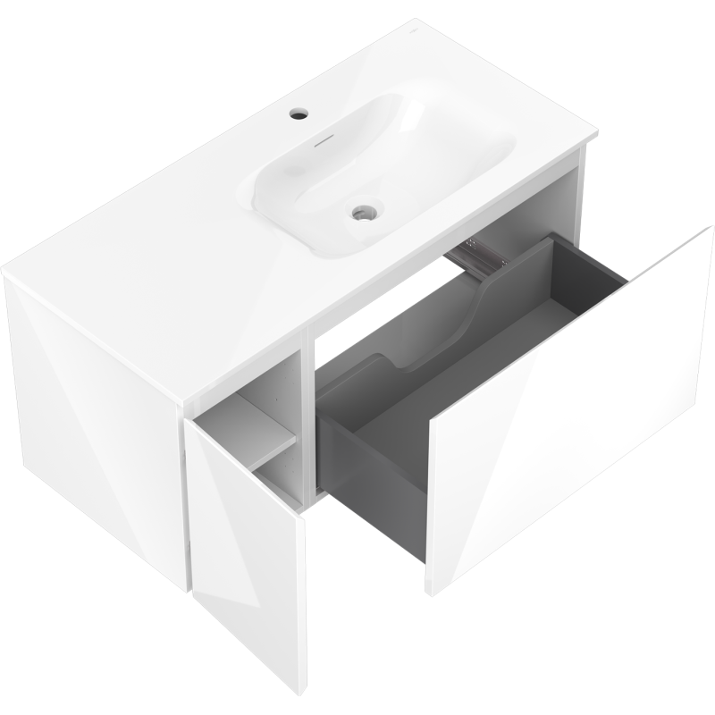Mexen Orio mobile bagno 100 cm con lavabo Vela destro, 1S, 1D, bianco lucido - 91A13-10047-3-BBFF00-W23P00