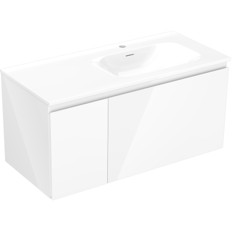 Mexen Orio Badezimmerschrank 100 cm mit Waschbecken Vela rechts, 1S, 1D, weiß glänzend - 91A13-10047-3-BBFF00-W23P00