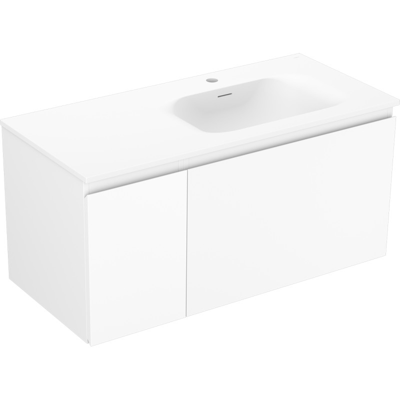 Mexen Orio Badezimmerschrank 100 cm mit Waschbecken Vela rechts, 1S, 1D, weiß matt - 91A13-10047-3-BBFF01-W23P01