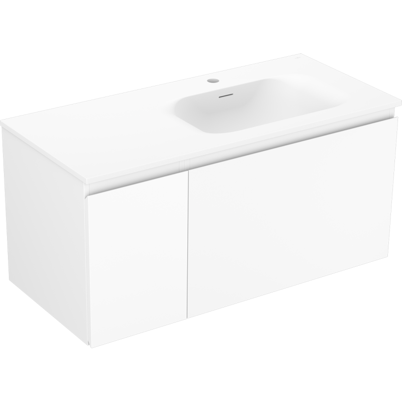 Mexen Orio Badezimmerschrank 100 cm mit Waschtisch Vela rechts, 1S, 1D, weiß matt - 91A13-10047-3-BBFF01-W23P01
