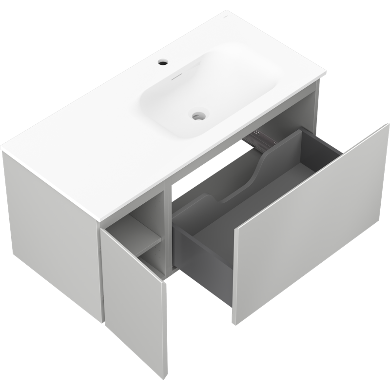 Mexen Orio armario de baño de 100 cm con lavabo Vela a la derecha, 1S, 1D, gris mate/blanco mate - 91A13-10047-3-BBFF62-W23P01