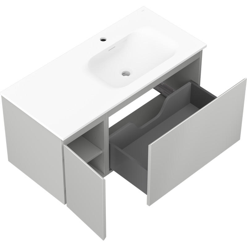 Mexen Orio Badezimmerschrank 100 cm mit Waschbecken Vela rechts, 1S, 1T, graumatt/weißmatt - 91A13-10047-3-BBFF62-W23P01