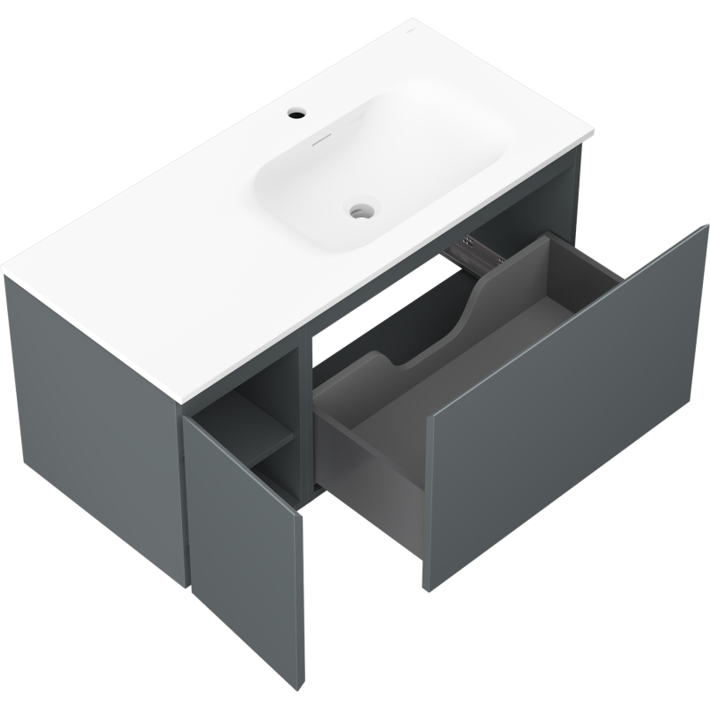 Mexen Orio armario de baño 100 cm con lavabo Vela derecho, 1S, 1D, grafito mate/blanco mate - 91A13-10047-3-BBFF66-W23P01