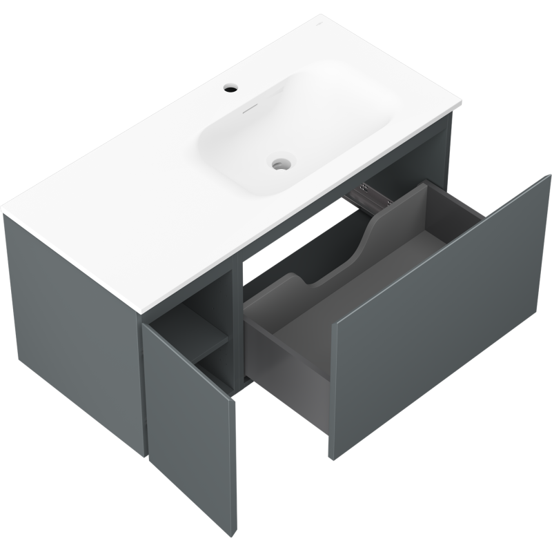 Mexen Orio armário de casa de banho 100 cm com lavatório Vela direito, 1S, 1D, grafite mate/branco mate