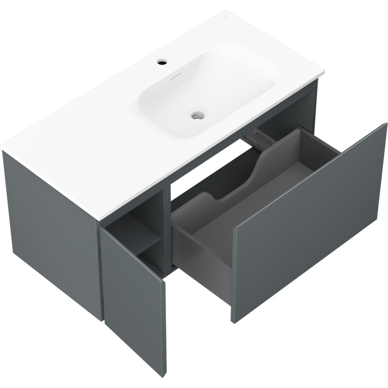 Mexen Orio badkamerkast 100 cm met wastafel Vela rechts, 1L, 1D, grafiet mat/wit mat - 91A13-10047-3-BBFF66-W23P01