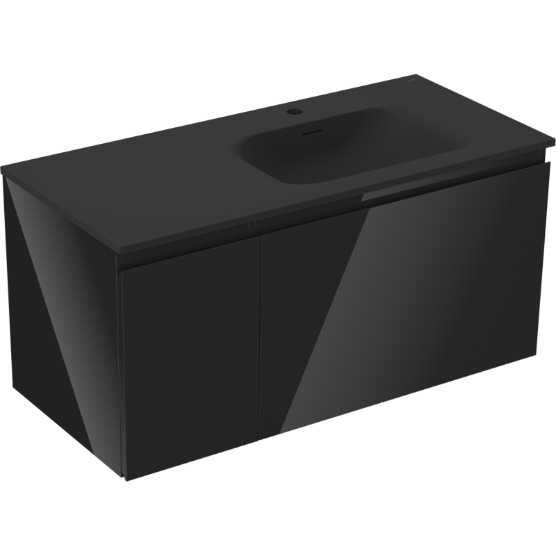 Mexen Orio gabinete de baño 100 cm con lavabo Vela derecho, 1S, 1D, negro brillo/negro mate - 91A13-10047-3-BBFF70-W23P71