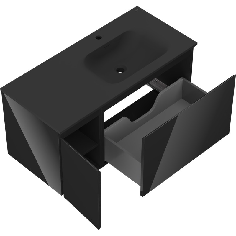 Mexen Orio armario de baño 100 cm con lavabo Vela derecho, 1S, 1D, negro brillo/negro mate - 91A13-10047-3-BBFF70-W23P71