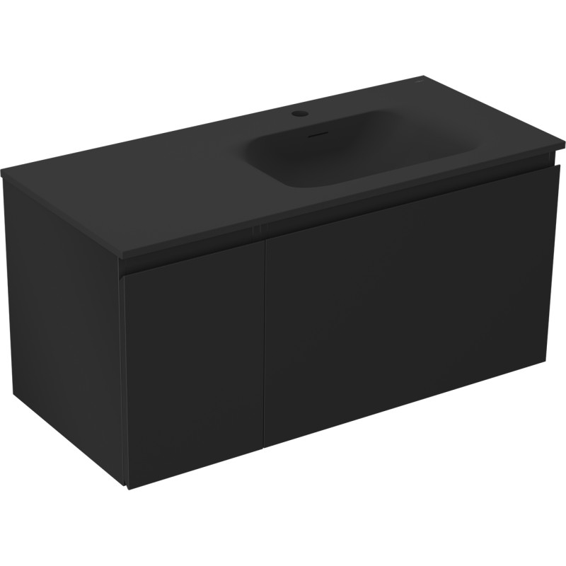Mexen Orio Badezimmerschrank 100 cm mit Waschbecken Vela rechts, 1S, 1D, schwarz matt - 91A13-10047-3-BBFF71-W23P71