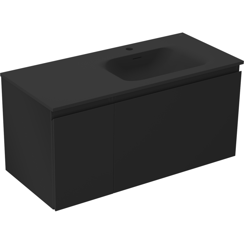 Mexen Orio Badezimmerschrank 100 cm mit Waschbecken Vela rechts, 1S, 1T, Schwarz Matt - 91A13-10047-3-BBFF71-W23P71