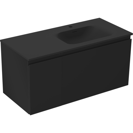 Mexen Orio Badezimmerschrank 100 cm mit Waschbecken Vela rechts, 1S, 1T, Schwarz Matt - 91A13-10047-3-BBFF71-W23P71