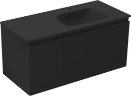 Mexen Orio Badezimmerschrank 100 cm mit Waschbecken Vela rechts, 1S, 1T, Schwarz Matt - 91A13-10047-3-BBFF71-W23P71