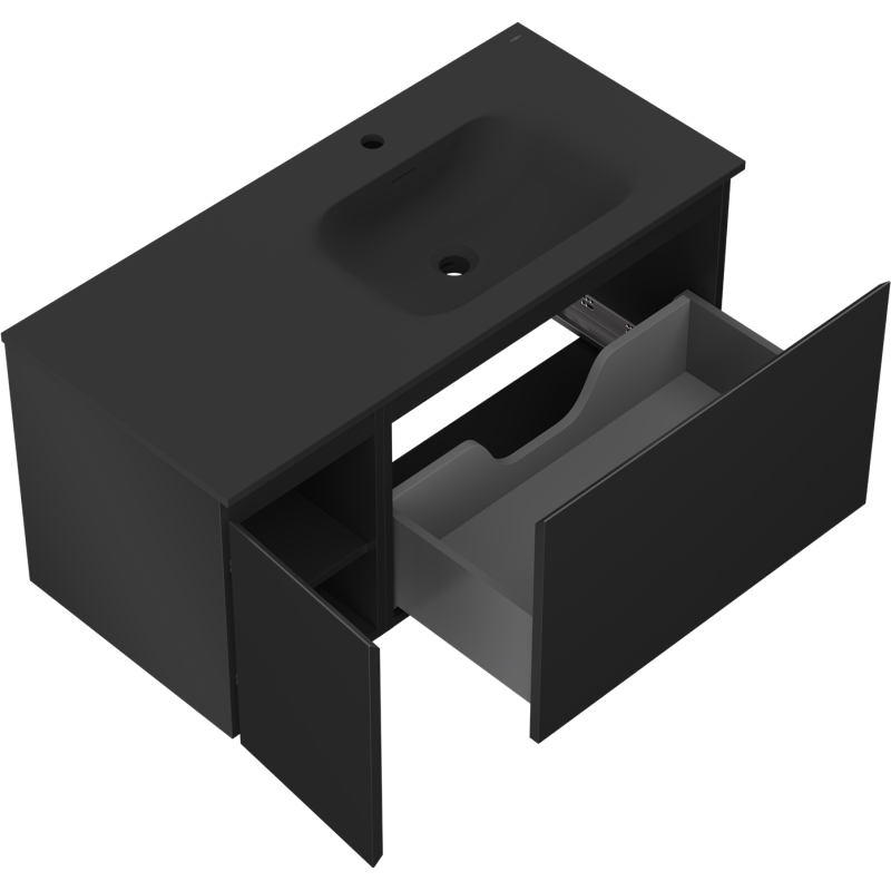 Mexen Orio armario de baño 100 cm con lavabo Vela derecho, 1S, 1D, negro mate - 91A13-10047-3-BBFF71-W23P71