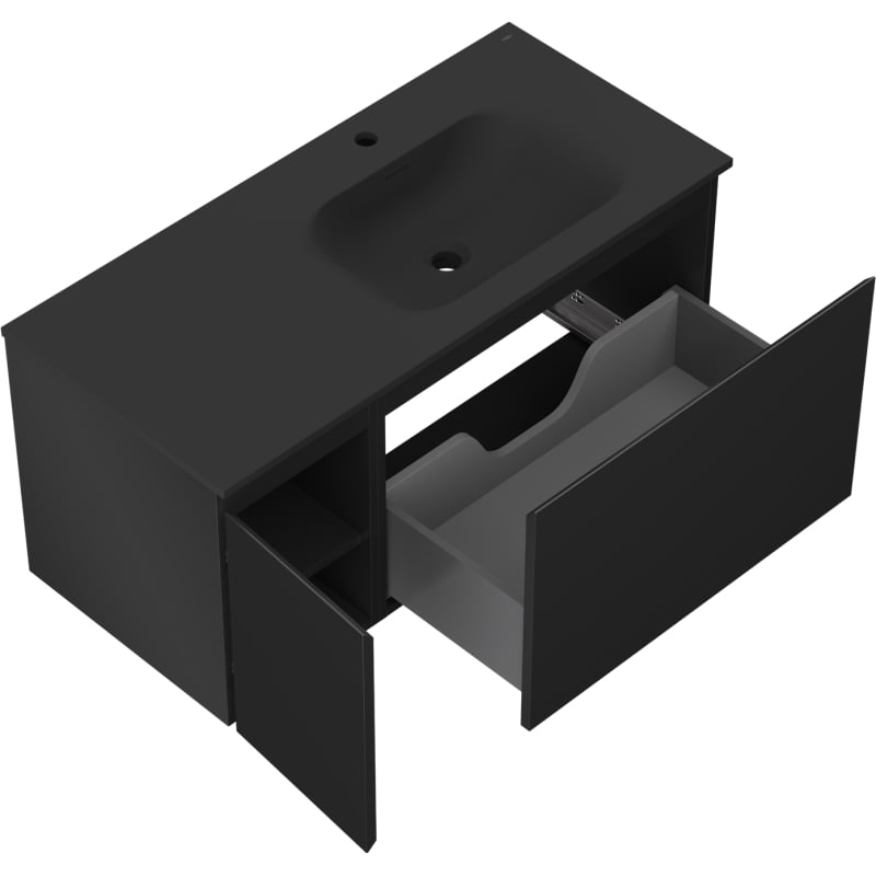 Mexen Orio Badezimmerschrank 100 cm mit Waschbecken Vela rechts, 1S, 1D, schwarz matt - 91A13-10047-3-BBFF71-W23P71