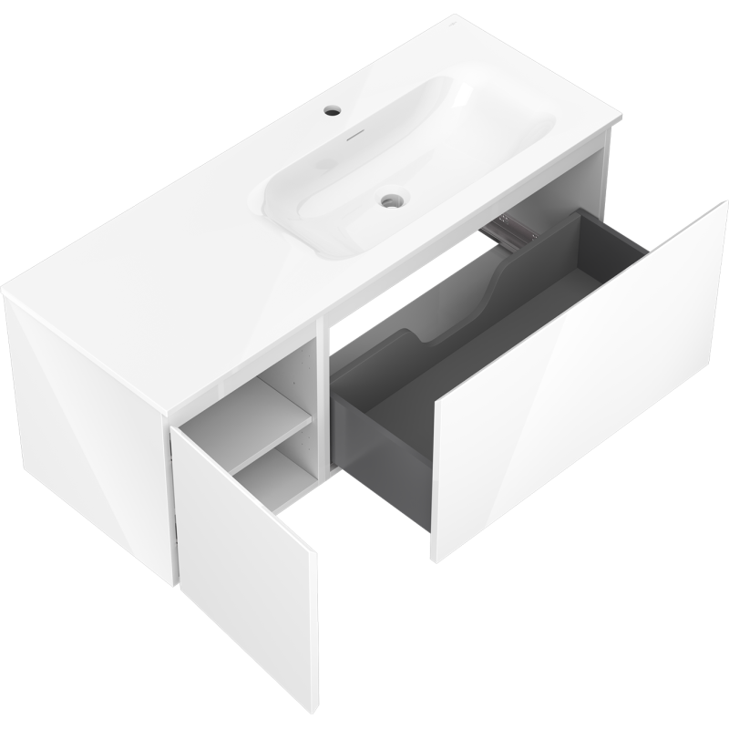 Mexen Orio 120 cm bathroom cabinet with right Vela sink, 1S, 1D, white gloss - 91A13-12047-3-BBFF00-W23P00