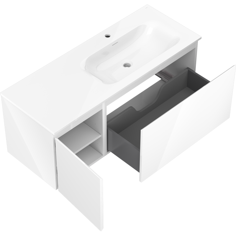 Mexen Orio armadietto da bagno 120 cm con lavabo Vela destro, 1S, 1D, bianco lucido - 91A13-12047-3-BBFF00-W23P00