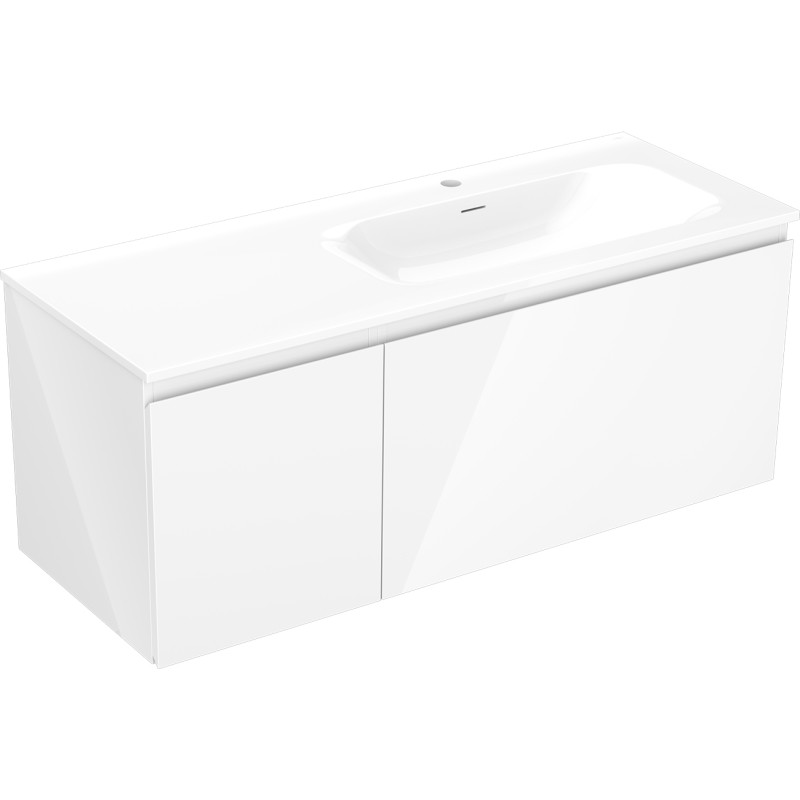Mexen Orio Badezimmerschrank 120 cm mit Waschbecken Vela rechts, 1S, 1T, weiẞ glänzend - 91A13-12047-3-BBFF00-W23P00
