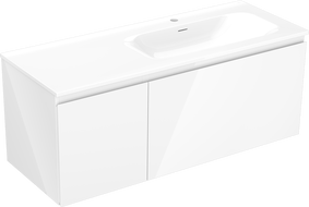 Mexen Orio Badezimmerunterschrank 120 cm mit Waschbecken Vela rechts, 1S, 1D, weiß glänzend - 91A13-12047-3-BBFF00-W23P00