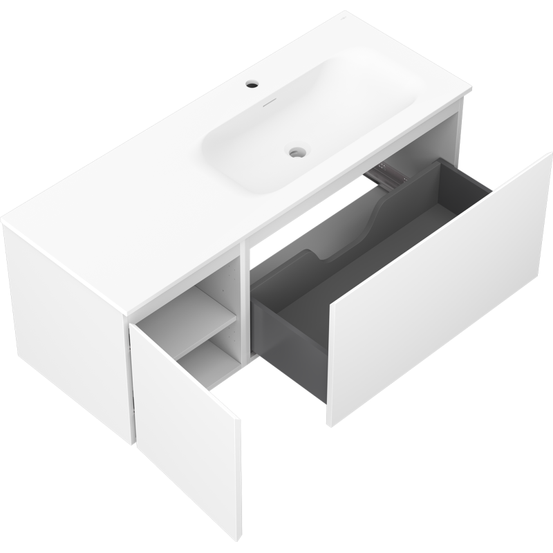 Mexen Orio mobile da bagno 120 cm con lavabo Vela destro, 1S, 1D, bianco opaco - 91A13-12047-3-BBFF01-W23P01