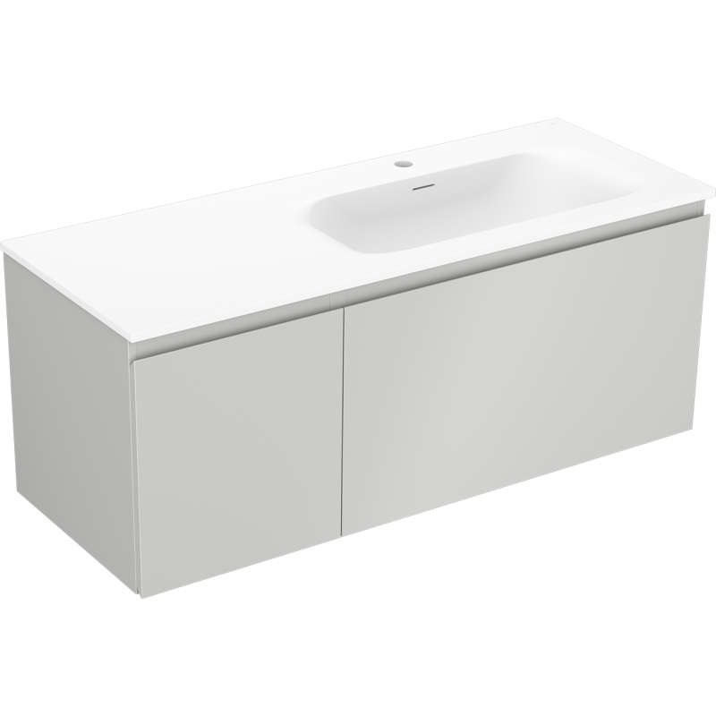 Mexen Orio Badezimmerunterschrank 120 cm mit Waschbecken Vela rechts, 1S, 1D, grau matt/weiß matt - 91A13-12047-3-BBFF62-W23P01