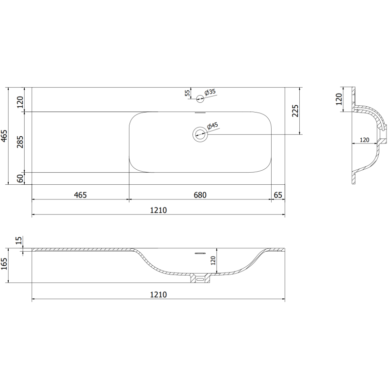 Mexen Orio szafka łazienkowa 120 cm z umywalką Vela prawą, 1S, 1D, grafit mat/biała mat - 91A13-12047-3-BBFF66-W23P01