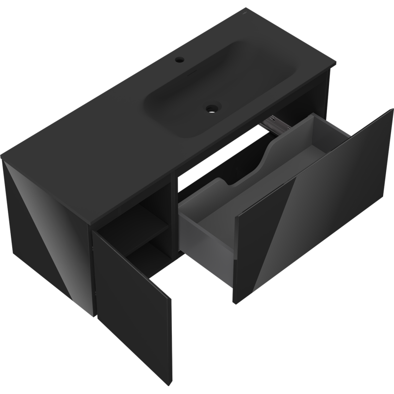 Mexen Orio armadietto da bagno 120 cm con lavabo Vela destro, 1S, 1D, nero lucido/nero opaco - 91A13-12047-3-BBFF70-W23P71