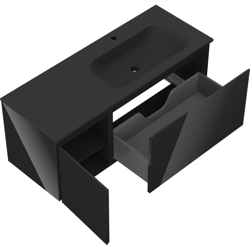 Mexen Orio mueble de baño de 120 cm con lavabo Vela derecha, 1S, 1D, negro brillante/negro mate - 91A13-12047-3-BBFF70-W23P71