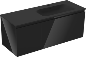 Mexen Orio 120 cm Bathroom Cabinet with Vela Right Sink, 1S, 1D, Black Gloss/Black Matte - 91A13-12047-3-BBFF70-W23P71