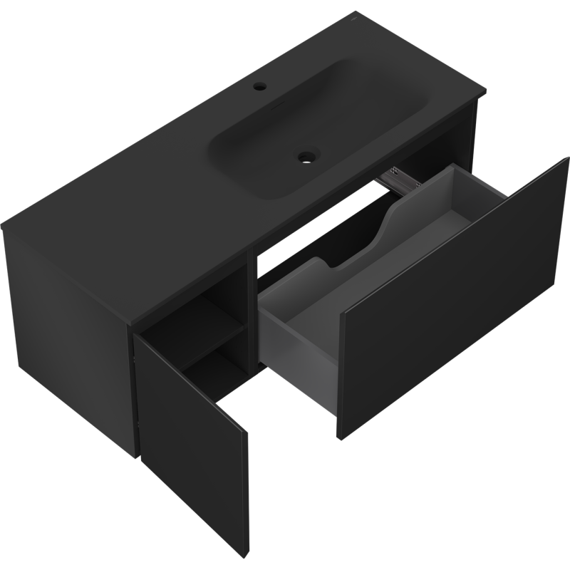 Mexen Orio armadietto da bagno 120 cm con lavabo Vela destro, 1S, 1D, nero opaco - 91A13-12047-3-BBFF71-W23P71