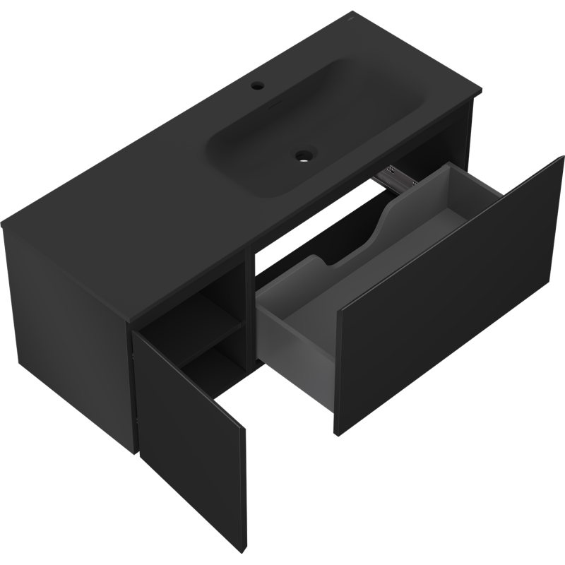 Mexen Orio Badezimmerunterschrank 120 cm mit Waschbecken Vela rechts, 1S, 1D, schwarz matt - 91A13-12047-3-BBFF71-W23P71