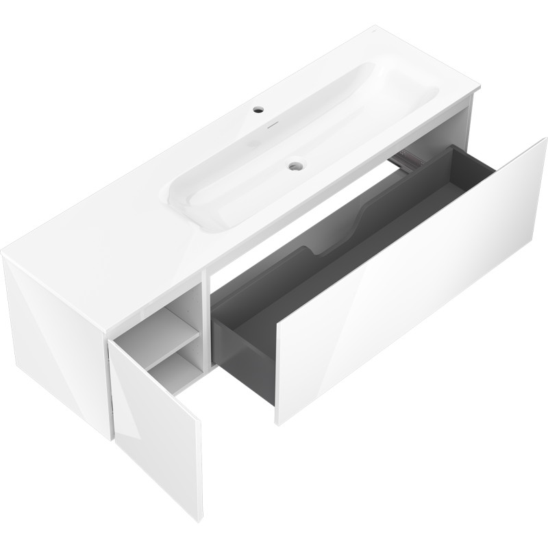 Mexen Orio badkamerkast 160 cm met wastafel Vela rechts, 1L, 1D, witte glans - 91A13-16047-3-BBFF00-W23P00