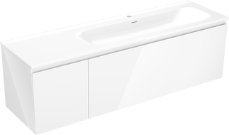 Mexen Orio Badezimmerschrank 160 cm mit Waschbecken Vela rechts, 1S, 1D, weiß glänzend - 91A13-16047-3-BBFF00-W23P00