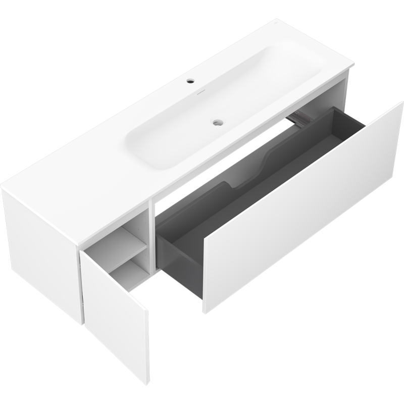 Mexen Orio mueble de baño 160 cm con lavabo Vela derecho, 1S, 1D, blanco mate - 91A13-16047-3-BBFF01-W23P01