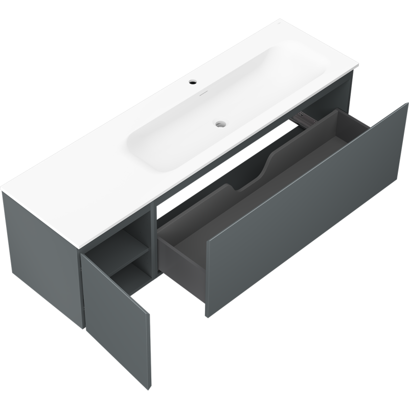 Mexen Orio gabinete de baño 160 cm con lavabo Vela derecho, 1S, 1D, grafito mate/blanco mate - 91A13-16047-3-BBFF66-W23P01