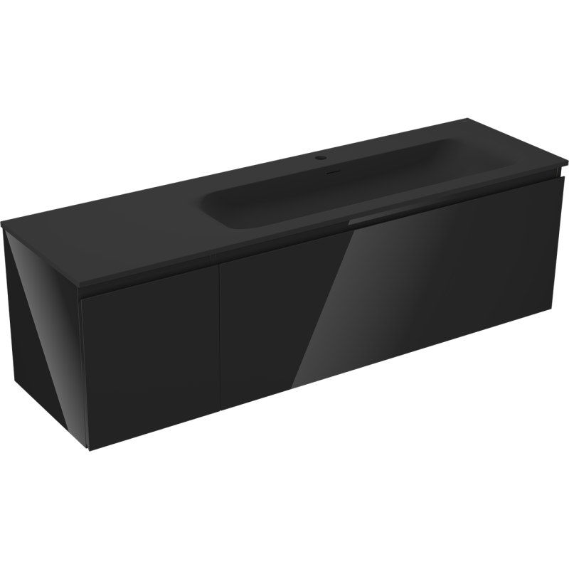 Mexen Orio meuble de salle de bain 160 cm avec lavabo Vela droit, 1S, 1D, noir brillant/noir mat - 91A13-16047-3-BBFF70-W23P71