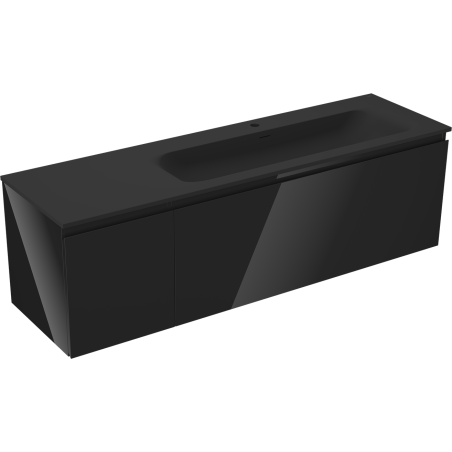 Mexen Orio meuble de salle de bain 160 cm avec lavabo Vela droit, 1S, 1D, noir brillant/noir mat - 91A13-16047-3-BBFF70-W23P71
