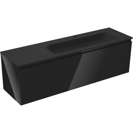 Mexen Orio mobile da bagno 160 cm con lavabo Vela destro, 1S, 1D, nero lucido/nero opaco - 91A13-16047-3-BBFF70-W23P71