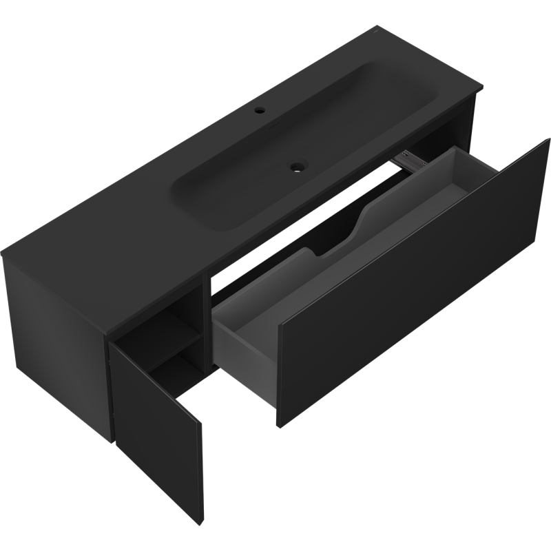 Mexen Orio mobiletto da bagno 160 cm con lavabo Vela a destra, 1S, 1D, nero opaco - 91A13-16047-3-BBFF71-W23P71