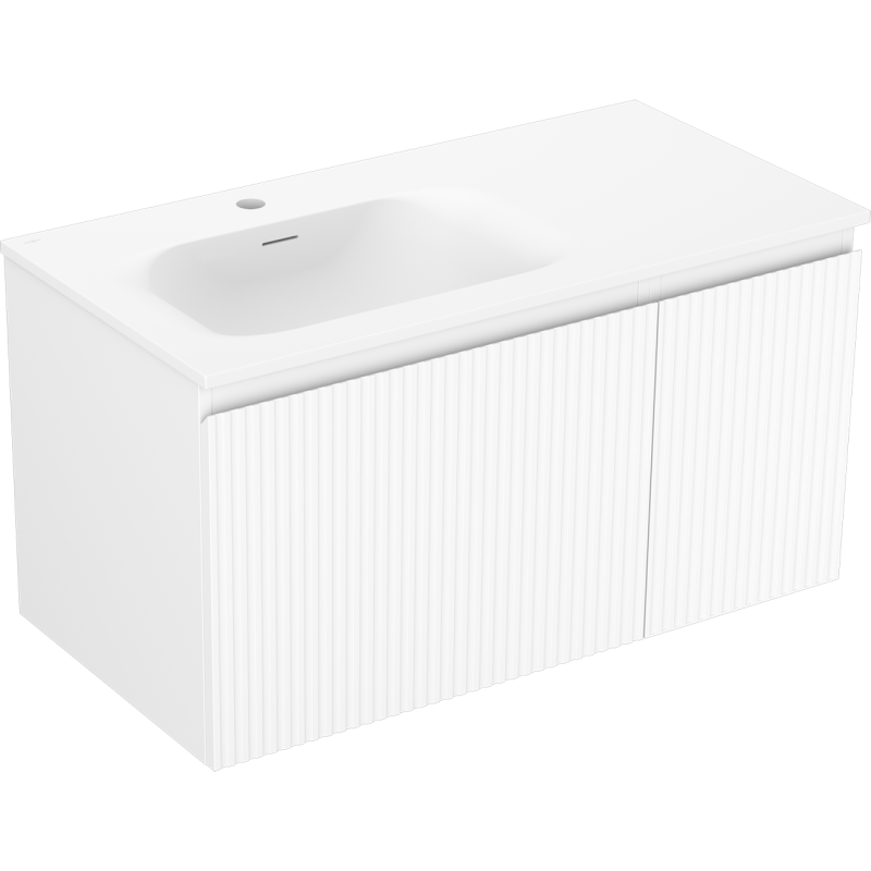 Mexen Rivel mobile da bagno 90 cm con lavabo Vela sinistro, 1S, 1D, scanalato, bianco opaco - 91A23-09047-3-BBFF01-W23L01
